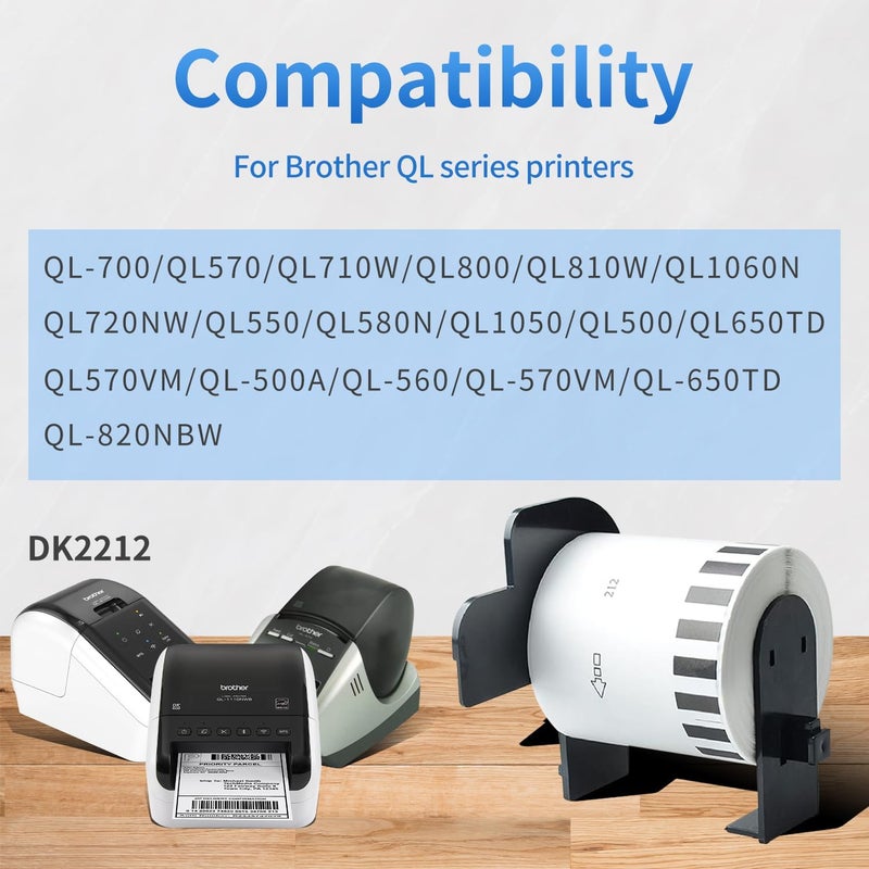 AYMSous Compatible 4 Pack DK-2212 Continuous White Label Paper (2-3/7" x 50'/ 62mm x 15.24m) with 4 Refillable Cartridge Replacement for Brother DK-2212 for QL-700 QL570 QL710W QL800 QL810W QL1060N - Image 3